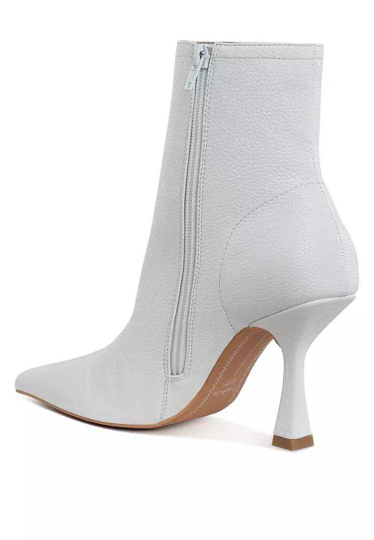 Pleather Pointed Toe Ankle Boots in White
