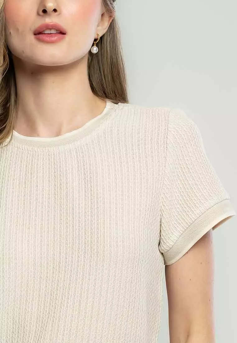 Arleth Textured Knit Top with Ribbing Detail
