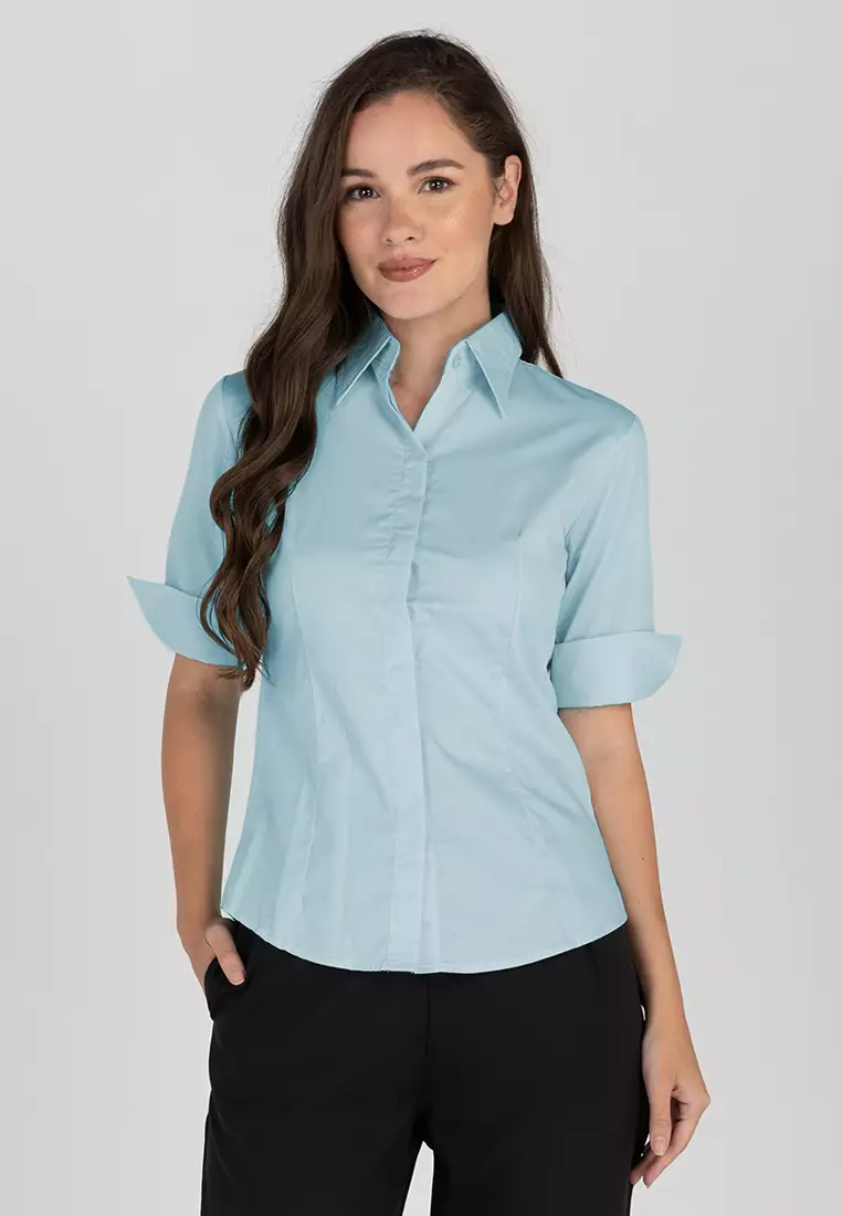 Diana 3/4 Sleeve Plain Button Down Office Blouse