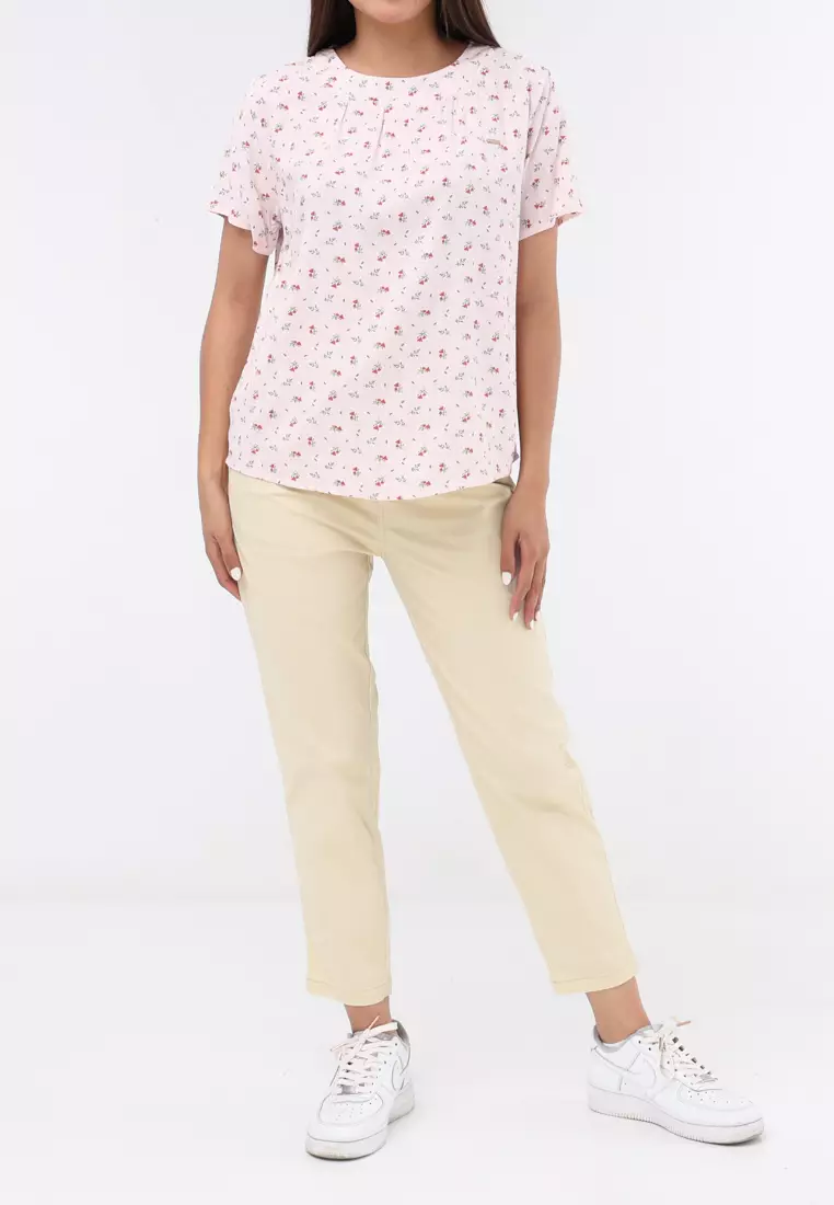 Woven Printed Soft Linen Short Sleeve Blouse