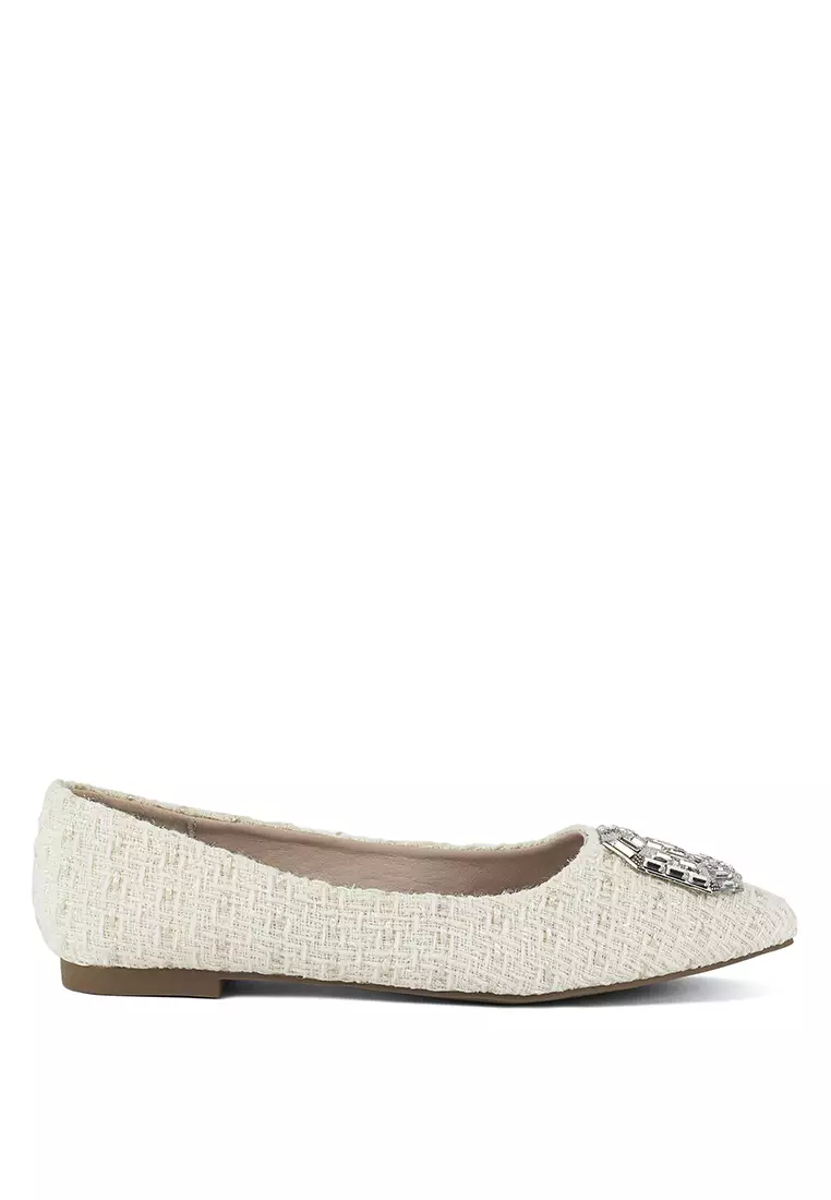 Discount on London Rag  shoes - SKU: Embellished Ballet Flats In Off White