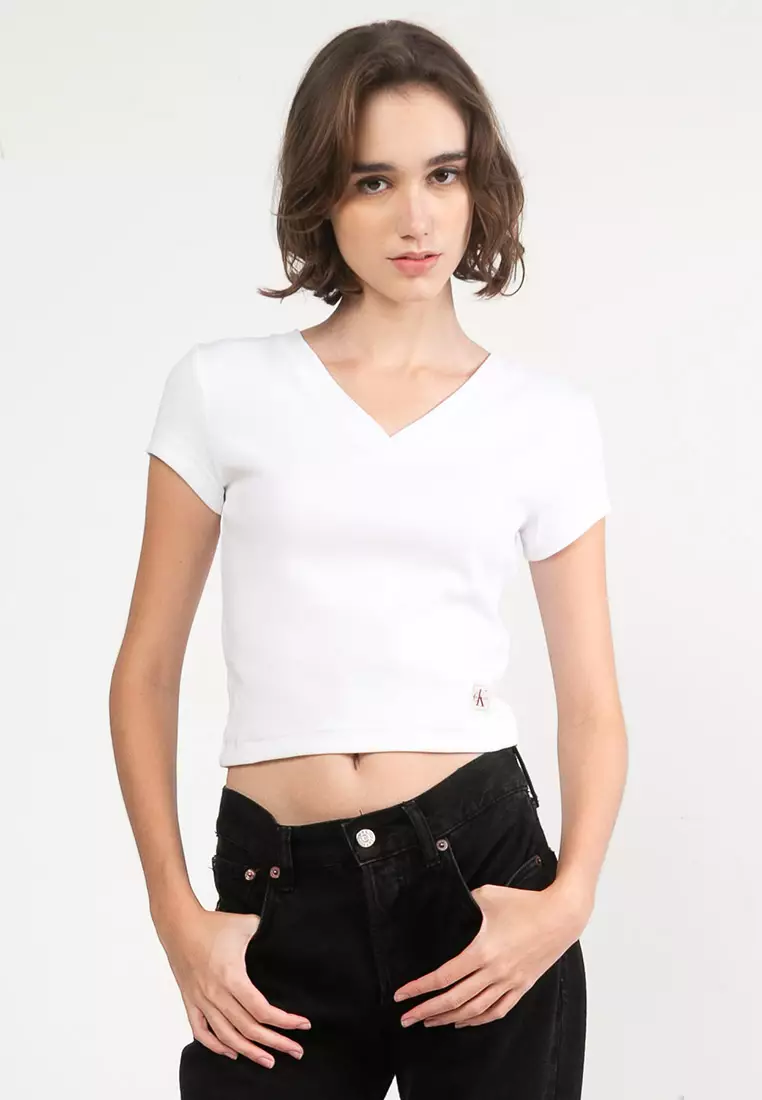 Calvin Klein White Slim Fit V Neck T Shirt Buy Calvin Klein Ribbed