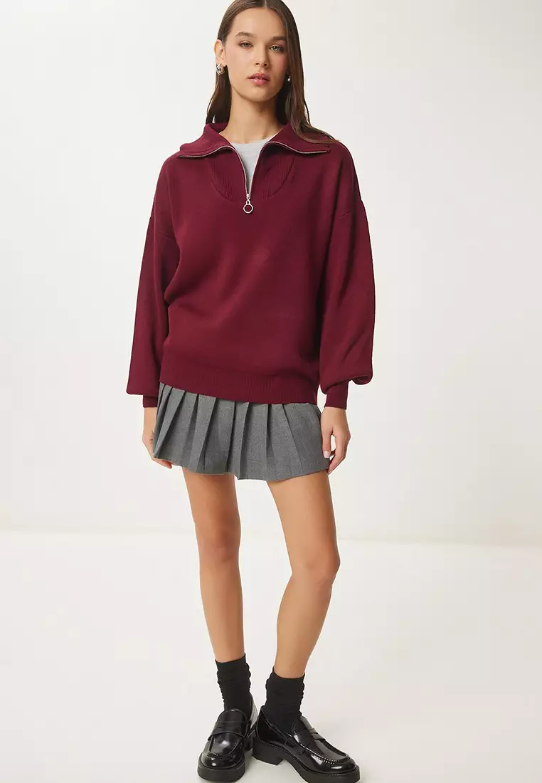 Zipper Collar Basic Knitwear Sweater