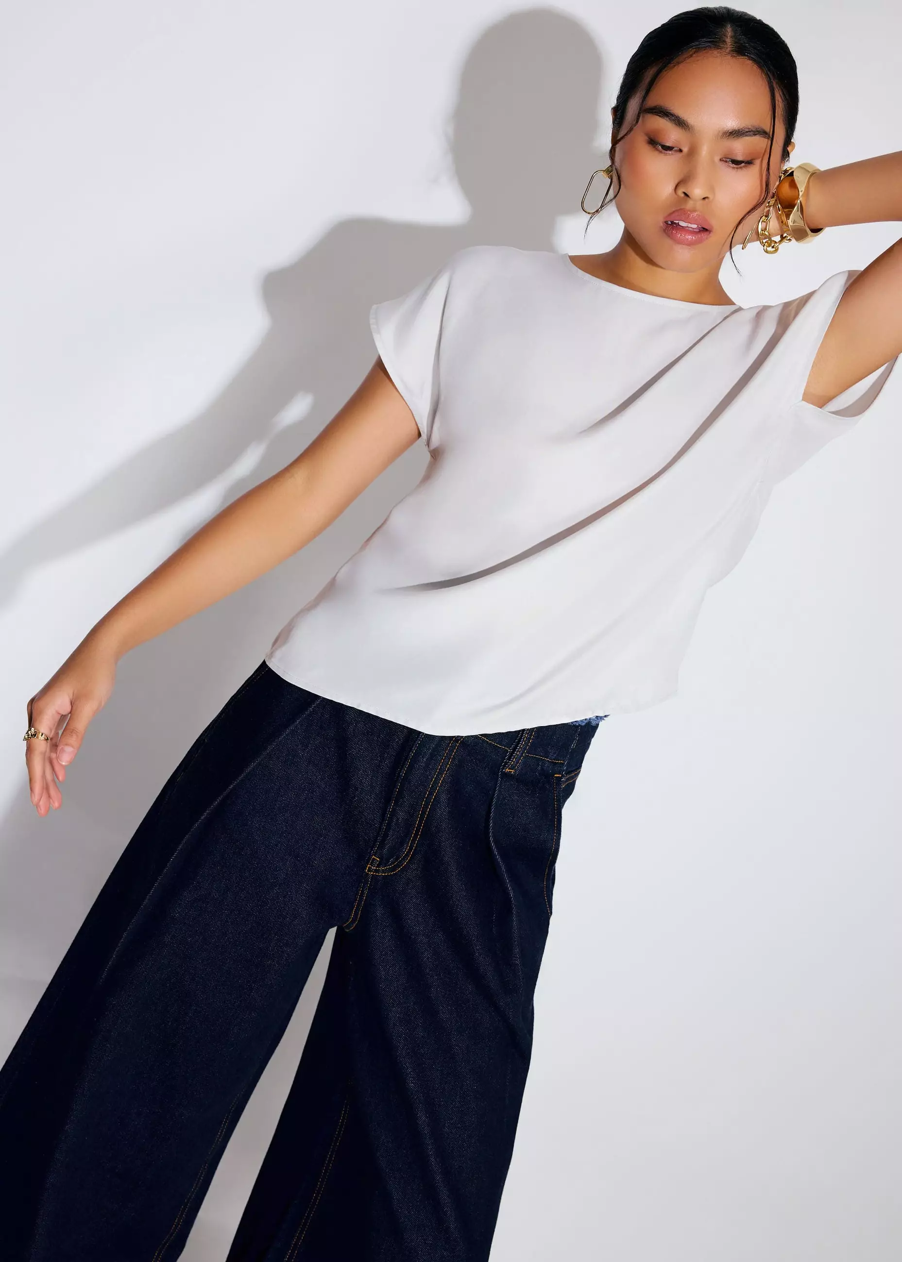 Atasan Wanita - Relaxed Cupro Back Knot Boat Neck Shell Top