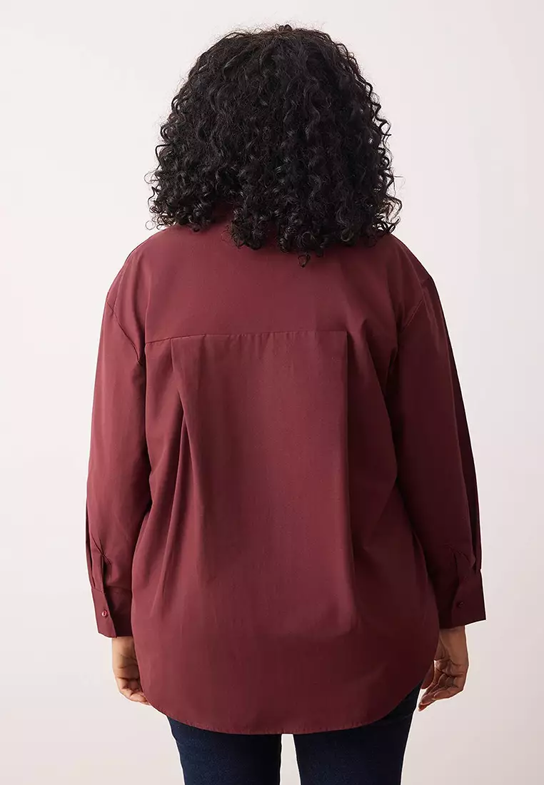 Dark Burgundy Boyfriend Large Size Woven Shirt Tbbss22Go0323