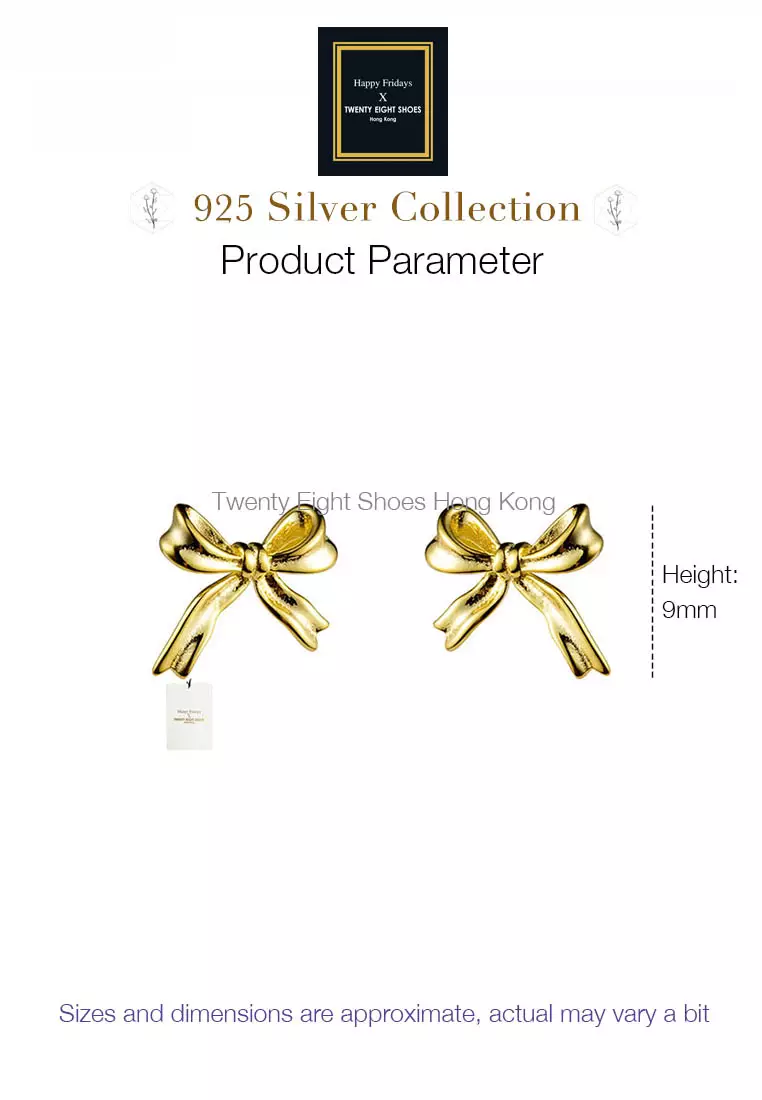 925 Silver Plated Gold Ribbon Earrings JW AR-M03720