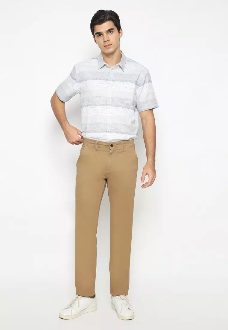 POLICE Celana Chino Panjang Cotton Premium Stretch Khaky Tua Slim Fit Pria
