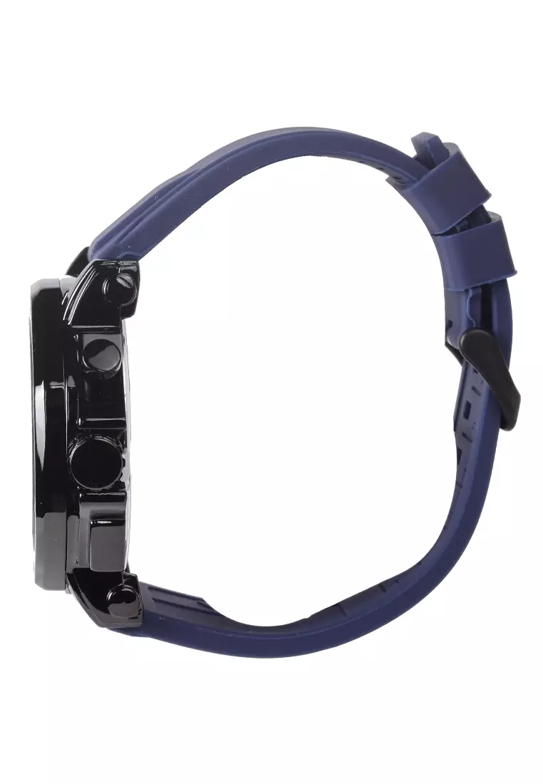 Viral Jam Tangan Analog Pria - Black Case Blue Rubber Strap - VR011
