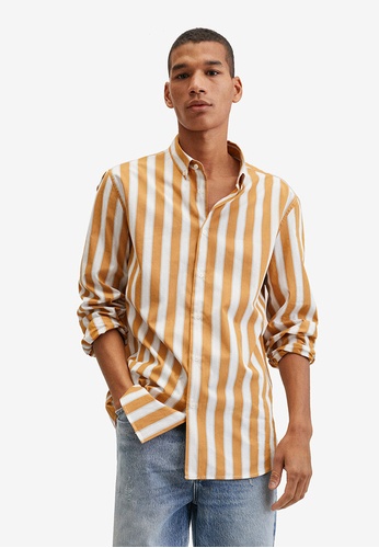 MANGO Man yellow Striped Slim-Fit Shirt 3F01AAADEE3D78GS_1