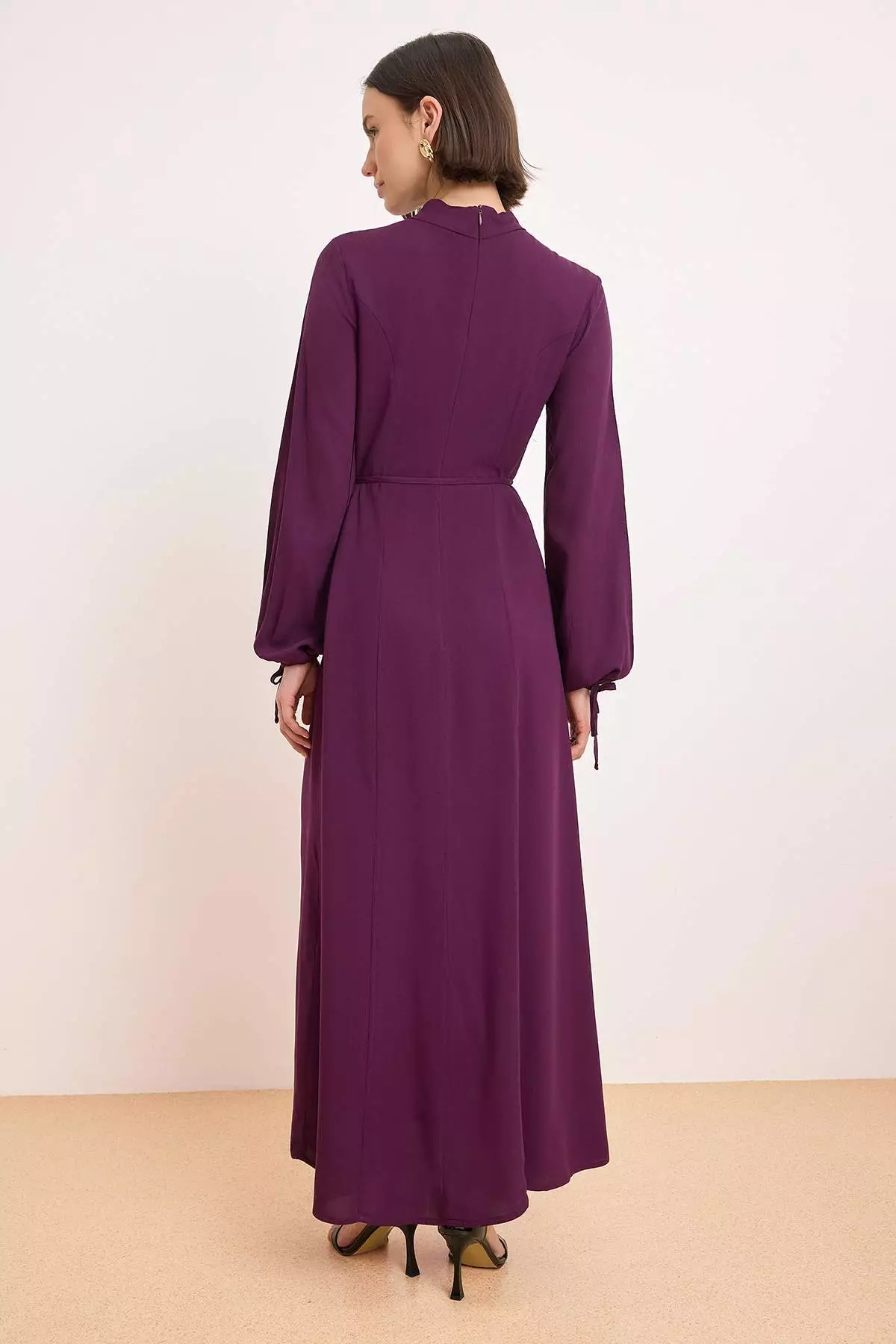 Purple Unlined Cool Fabric Plain Woven Shally Hijab Dress Tctss26Eb00102