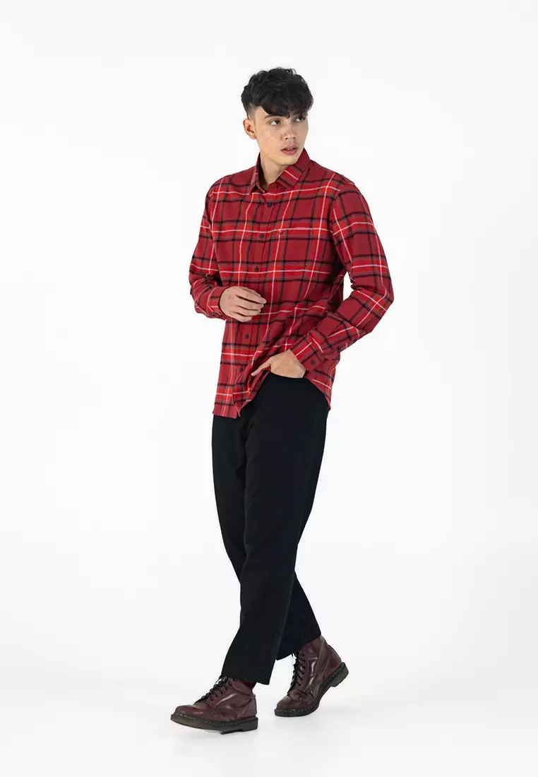ABNER - RED BLUE Kemeja Flannel Casual Pria Lengan Panjang LS - Top Man Shirt
