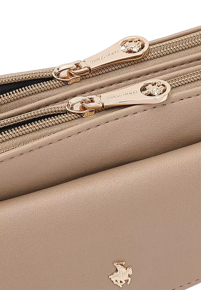 Faux Leather Sling Bag / Crossbody Bag / Wristlet (Tas Selempang Wanita / Dompet Gelang) - Cokelat