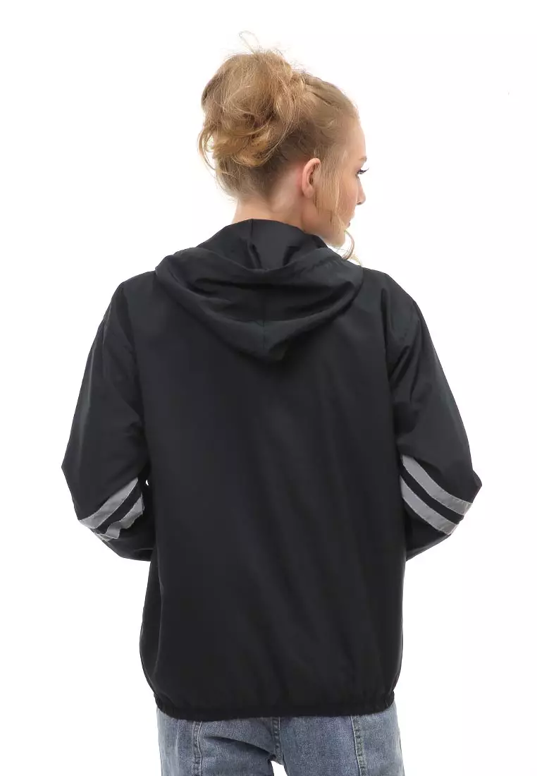 Hardwin Jacket Outer Wanita Jaket Hoodie List Lengan Full Furing Material Parasut Despo ORIGINAL - Black