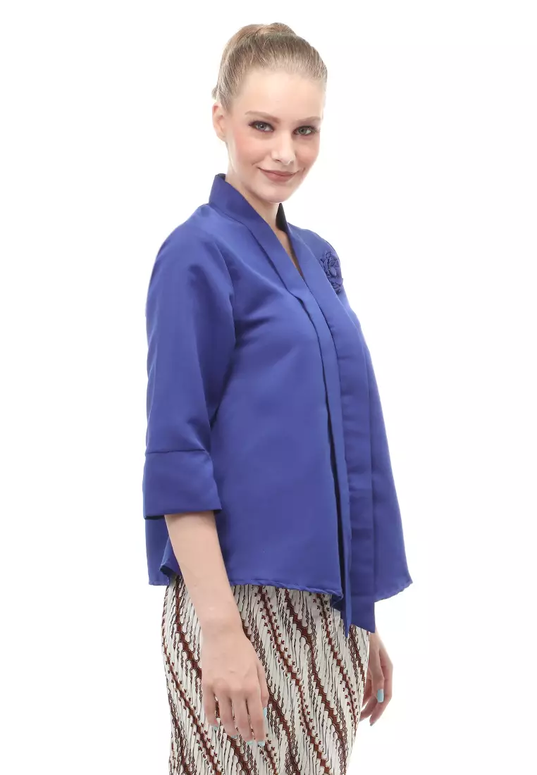 Elvia Kebaya Atasan Wanita Lengan Panjang Design Casual - Biru Benhur