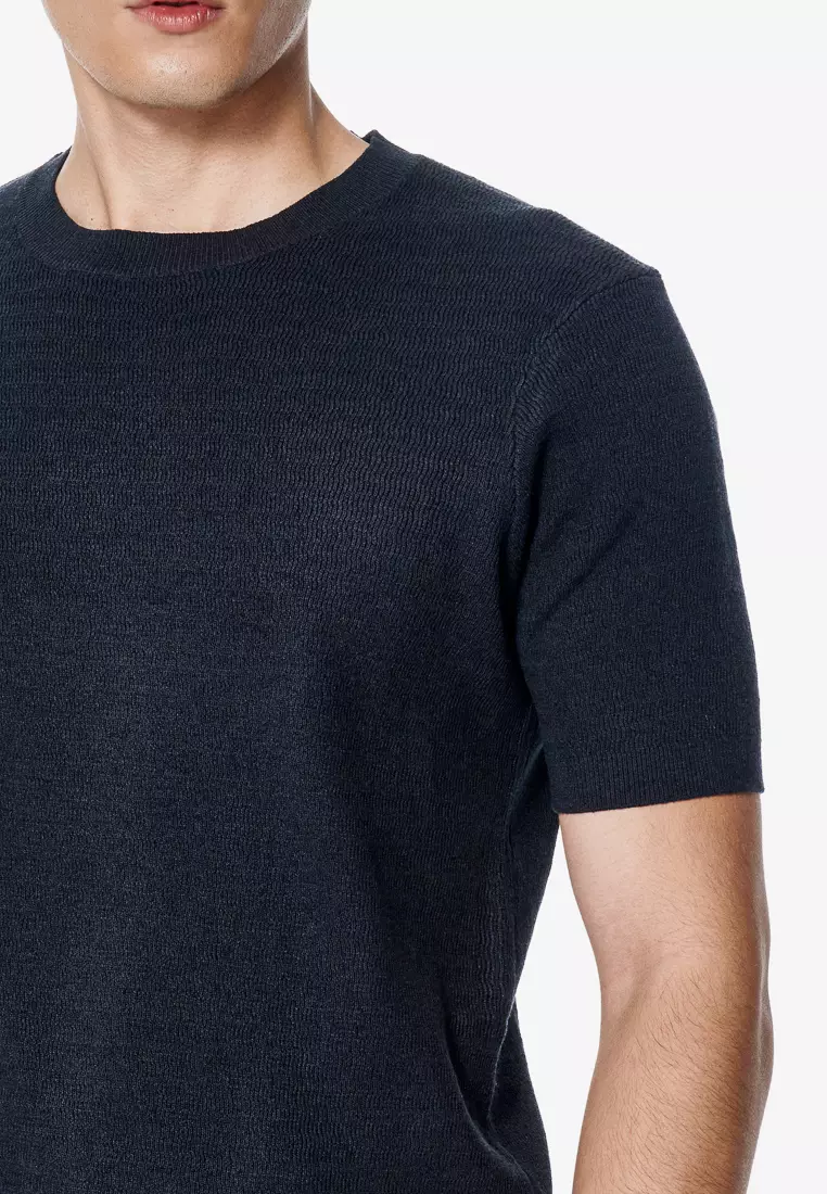 深鈷藍波紋織紋圓領針織衫