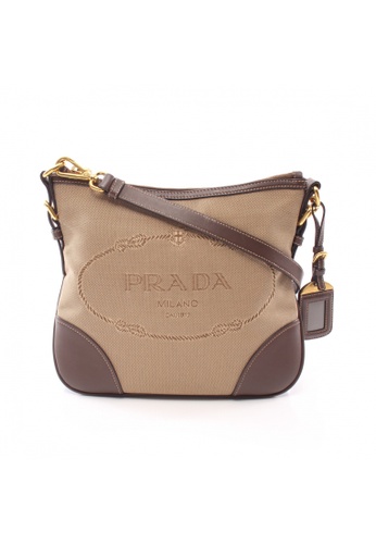 Buy Prada Pre-loved PRADA Logo jacquard Canvas Shoulder Bag Genuine Leather  Beige Brown 2023 Online | ZALORA Singapore