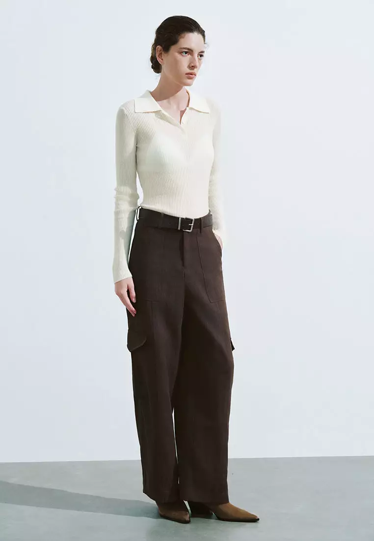 【明星同款】UR秋季新款女装纽扣翻领修身针织衫UWM940011