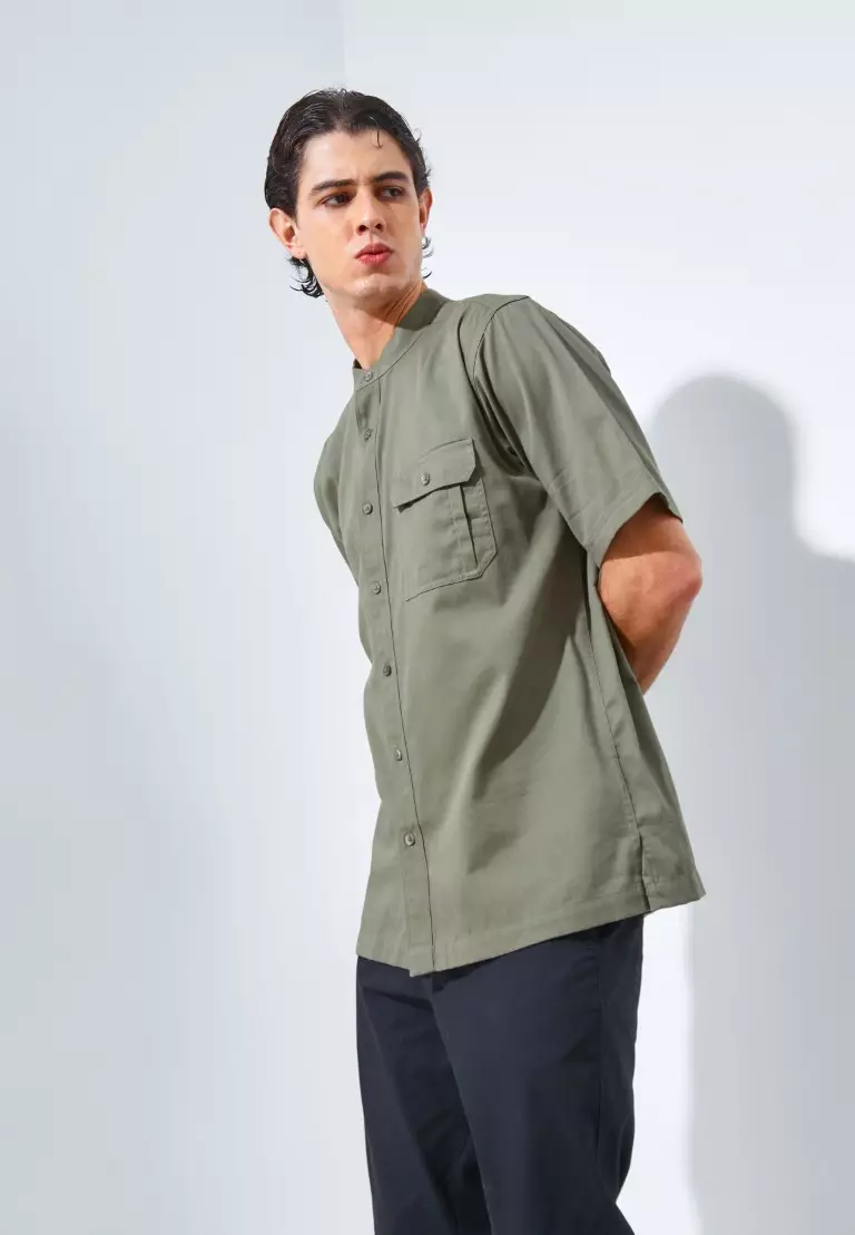 Jack Nicklaus Morata Kemeja Shanghai Pria Pendek Regular Olive