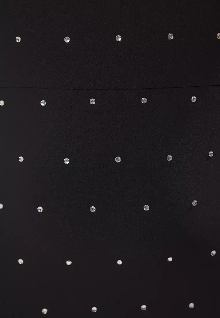 Black Sleeveless Stone Mini Woven Plus Size Party/Graduation/Evening Dress TBBSS25AH00164