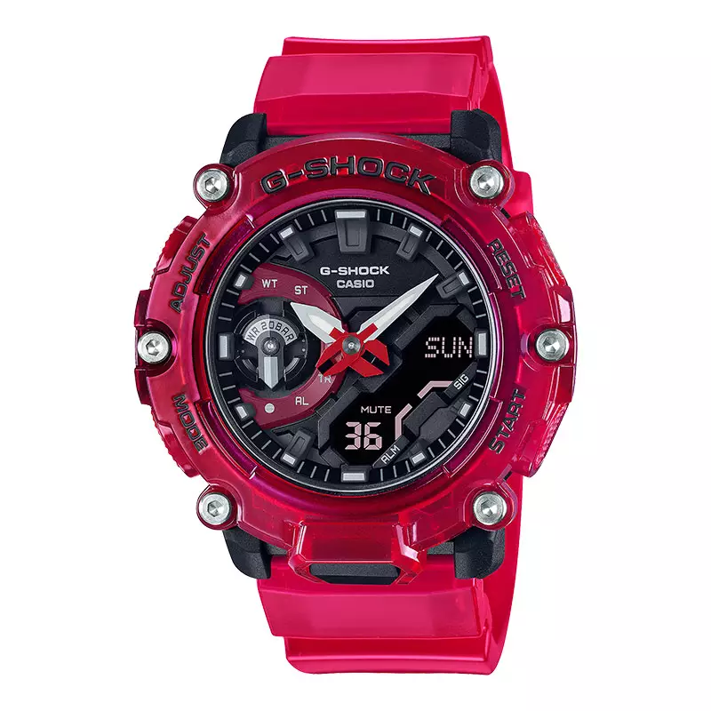Jam Tangan Pria Casio G-Shock GA-2200SKL-4ADR Sound Wave Series Digital Analog Dial Red Tranparent Resin Band