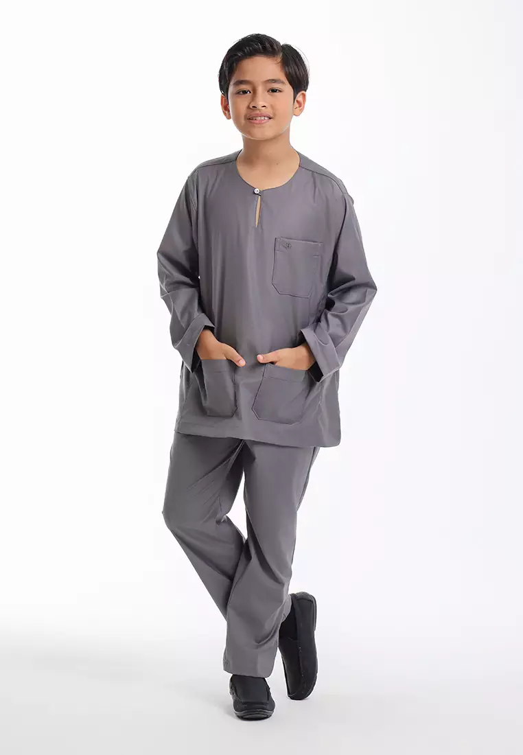Forest x Hatta Dolmat Baju Melayu Teluk Belanga Budak - FK24104BM-03DkGrey
