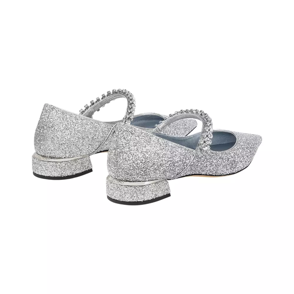 [4.4PRIL KEJUTAN HARGA] Bing 25 Crystal Strap Glitter Fabric Flat Pumps Silver