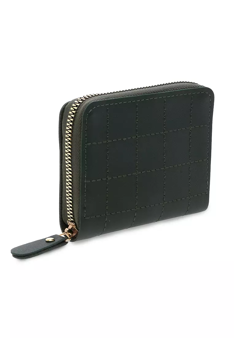 Dompet Zip Motif Kotak-Kotak Design Casual Small Wallet Premium Quality - Hijau