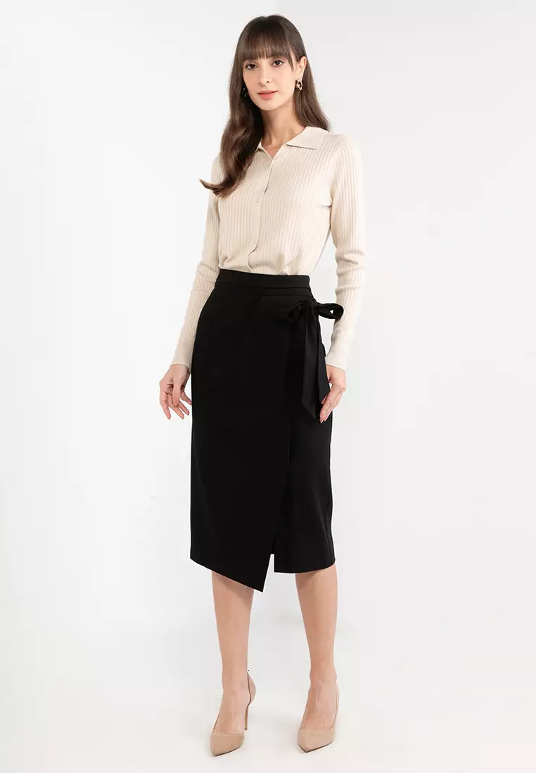 High waisted tie shop midi skirt