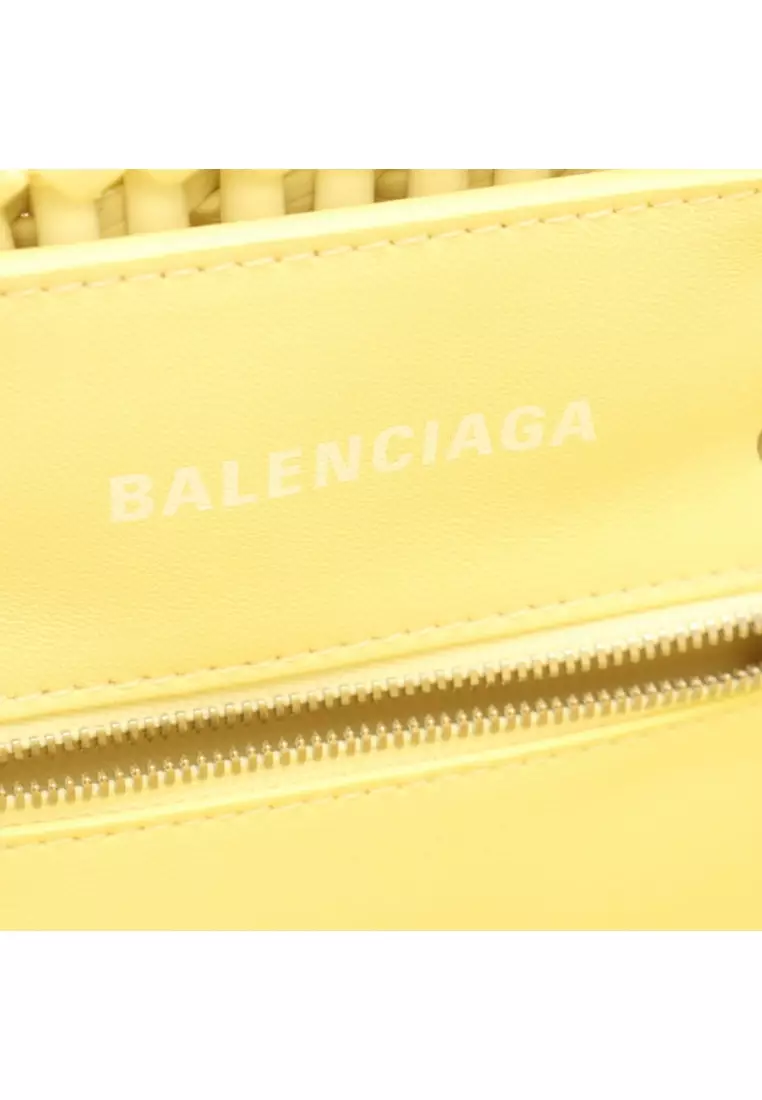 Pre-Loved BALENCIAGA BISTRO XS bistro basket bag 2WAY Handbag tote bag enamel Light yellow
