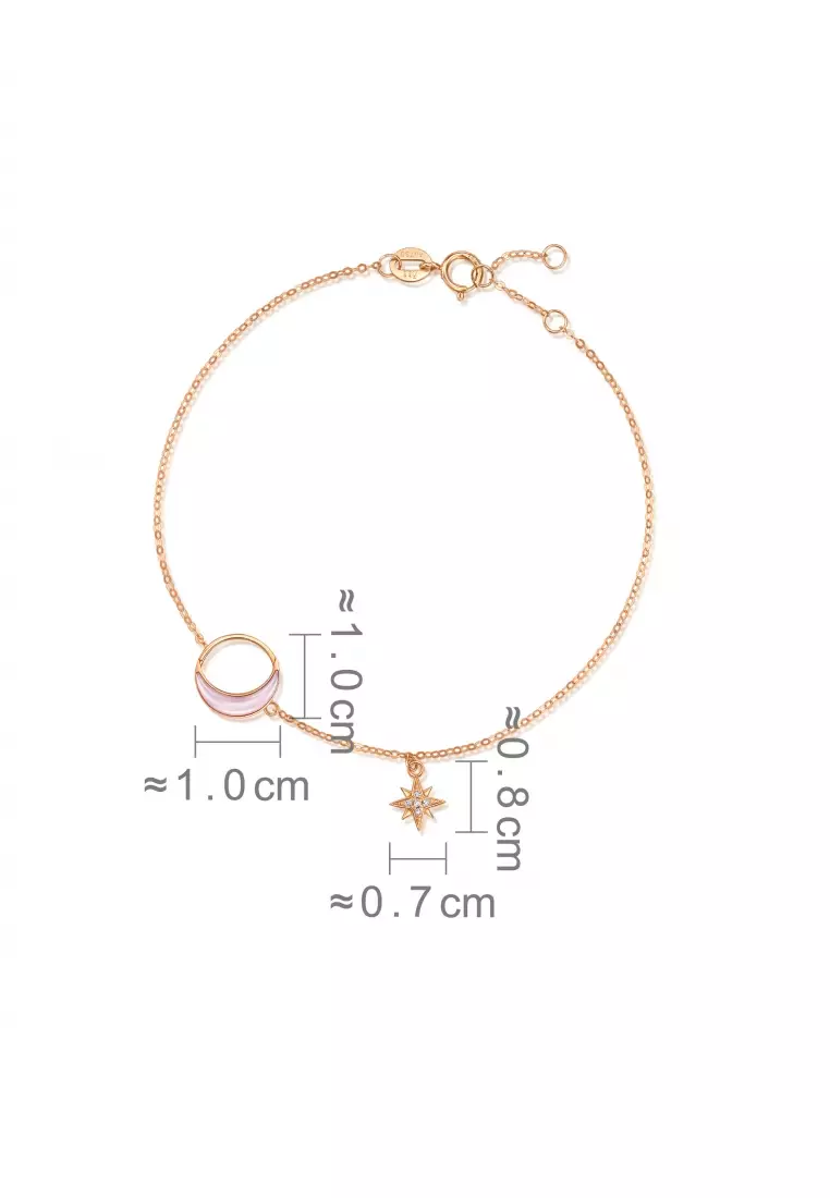 Delicate Gold 18K Rose Solid Gold Crescent Moon, Star, Mother of Pearl Bracelet for Women 93316B