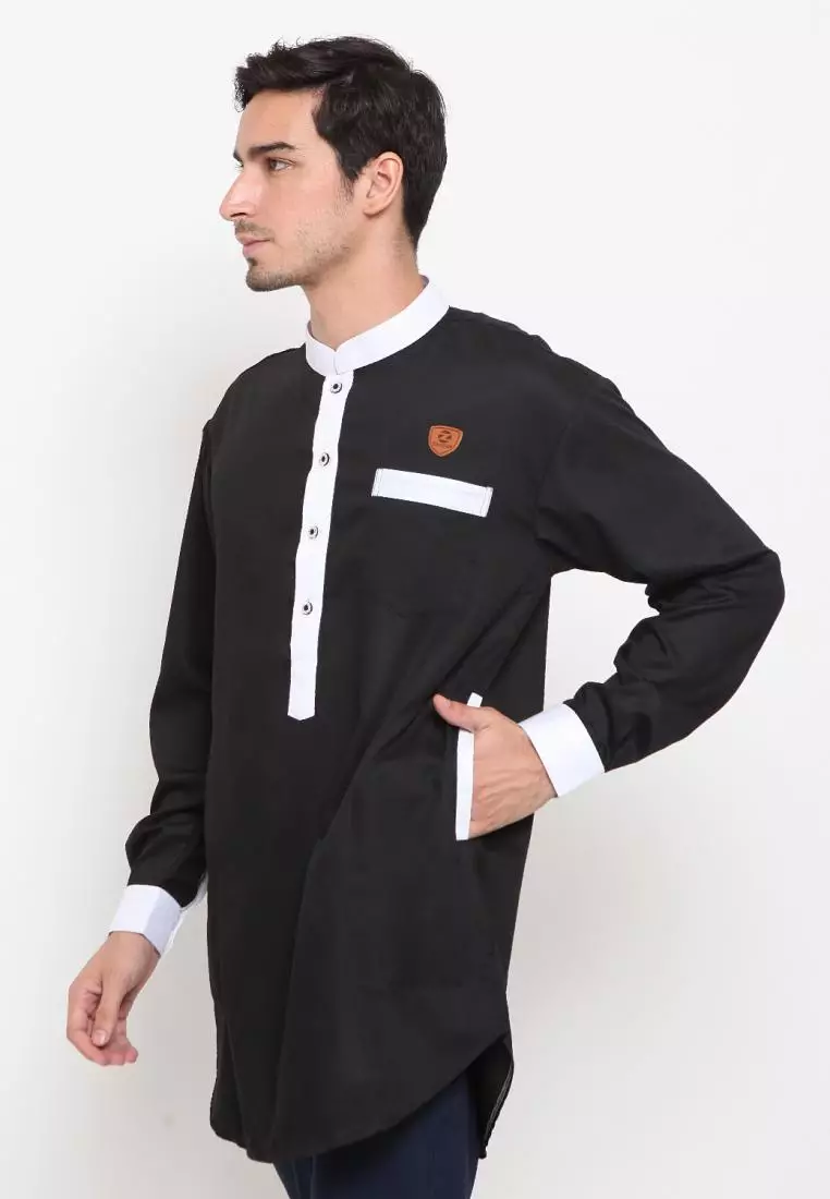 Zayidan Baju Koko Gamis Muslim Pria Ghafar - Hitam