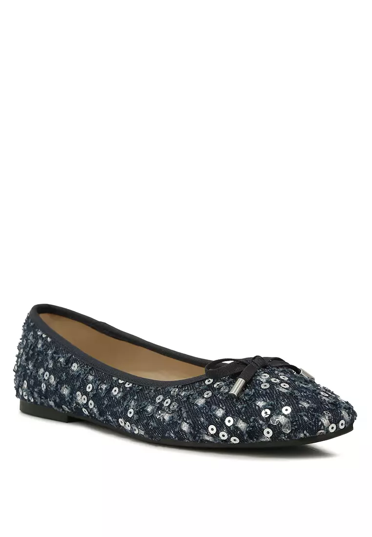 Buy London Rag Denim Silver Sequin Flat Bow Ballerinas 2024