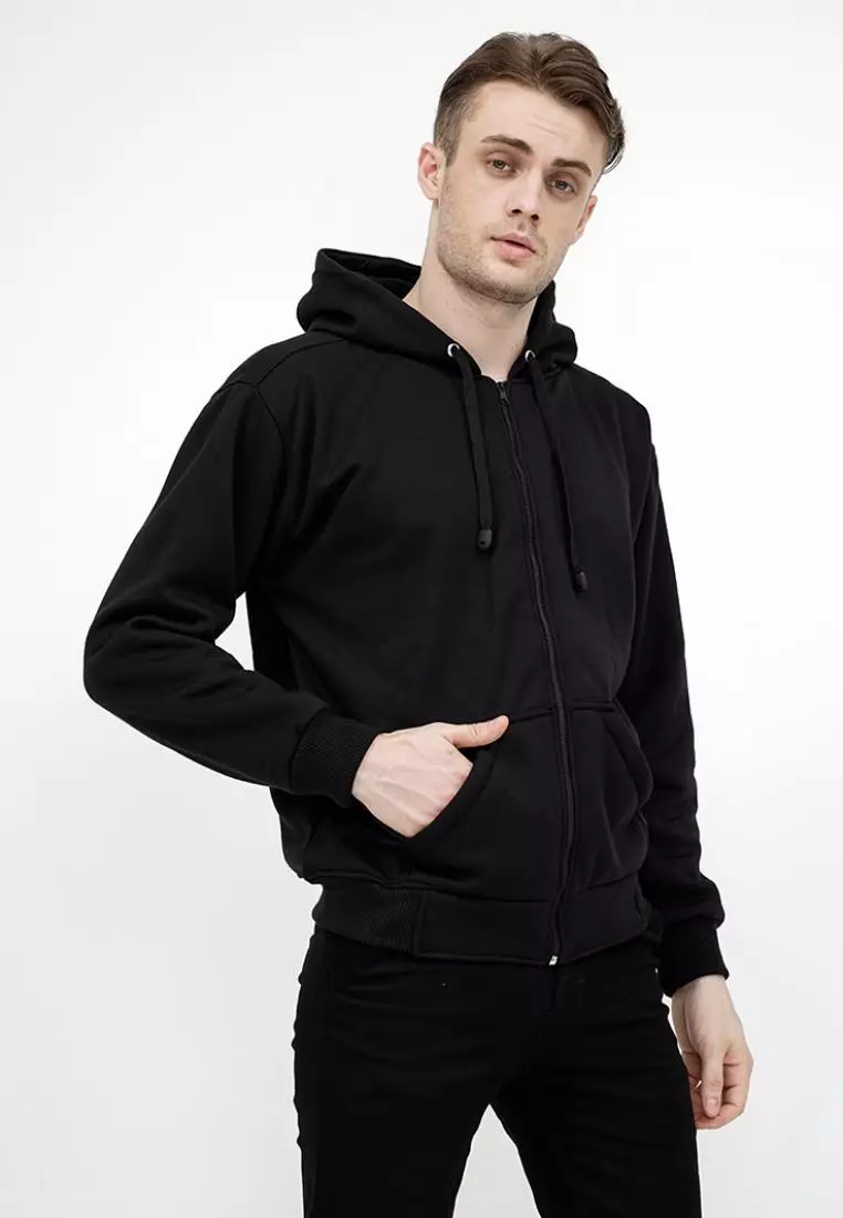 Jaket Polos Hoodie Zipper Sweater Warna Hitam