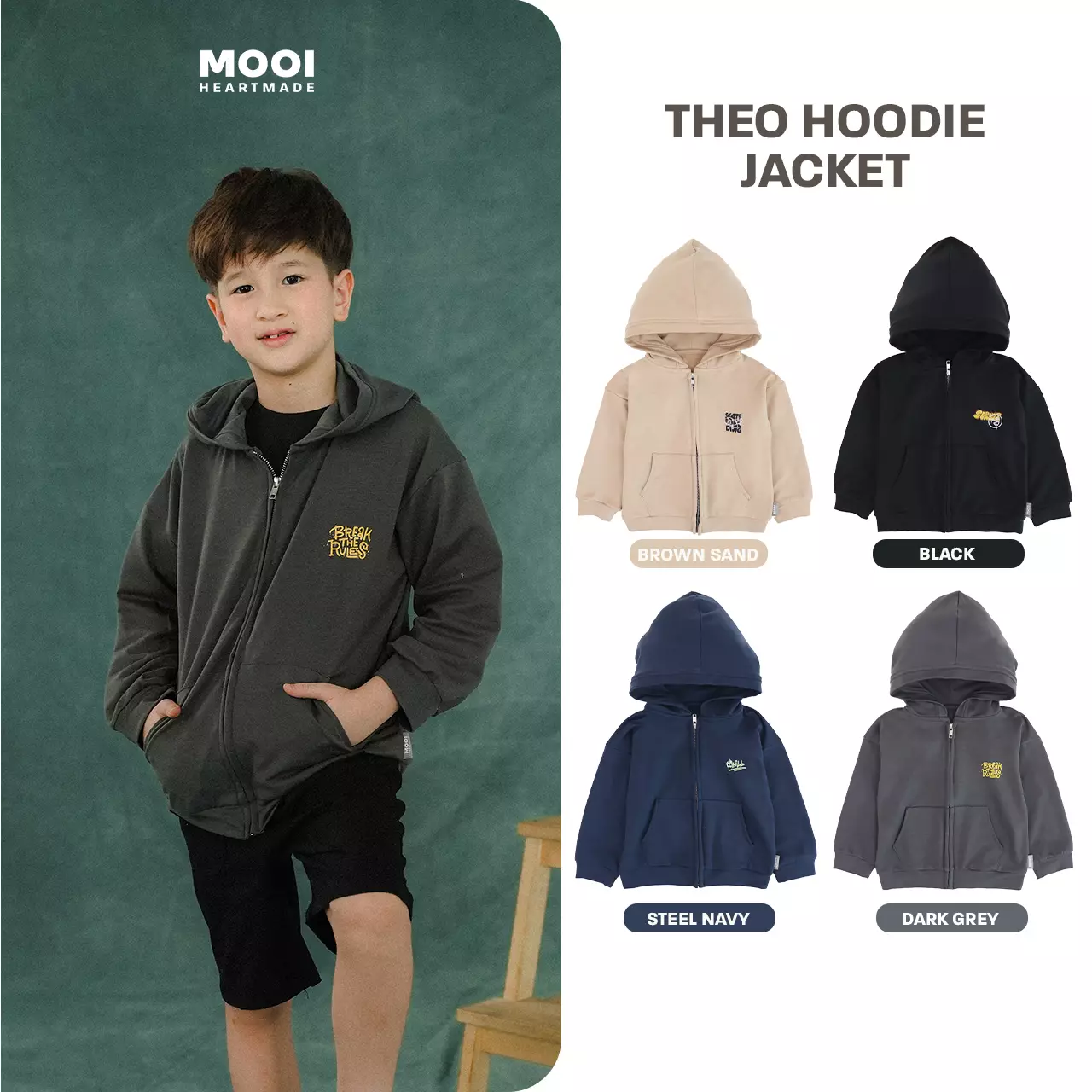 Mooi Atasan Hoodie Panjang Anak Theo Hoodie Jacket - Black