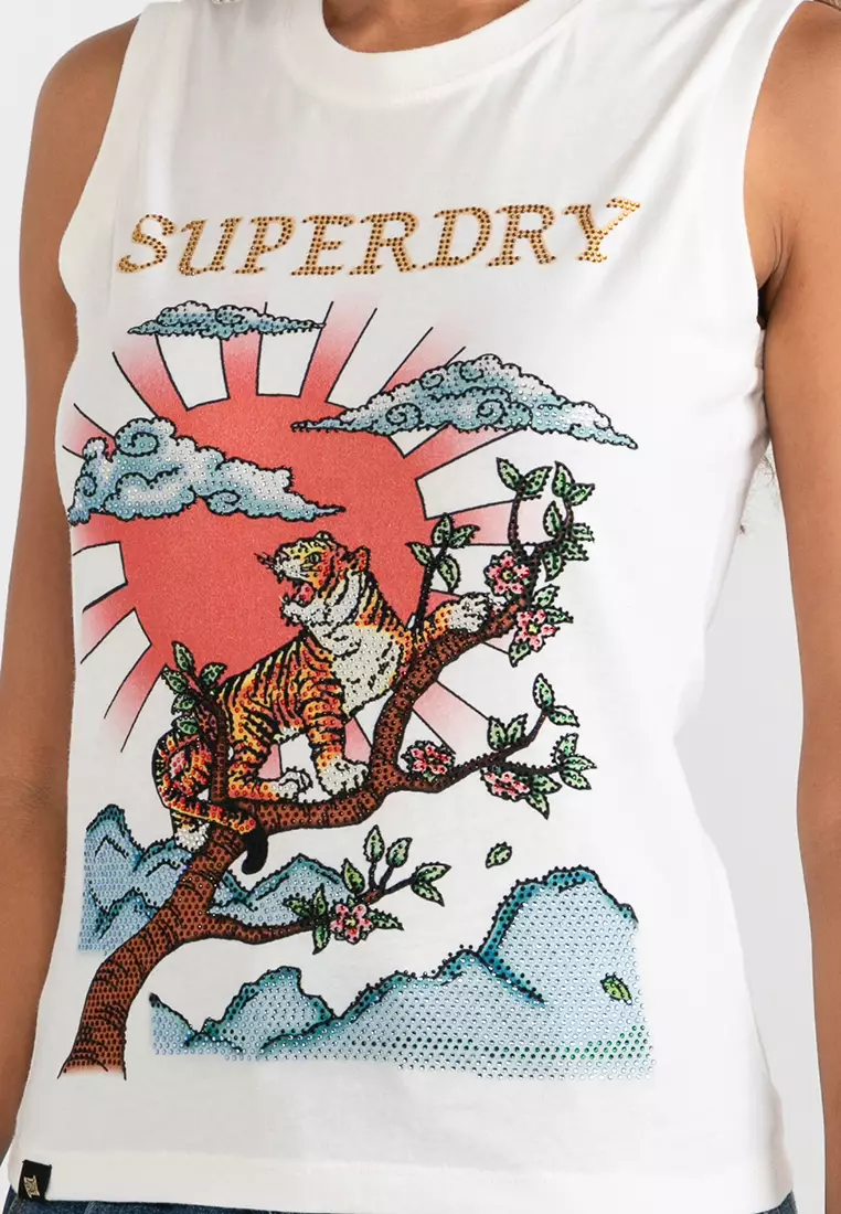 Tattoo Rhinestone Fitted Tank Top