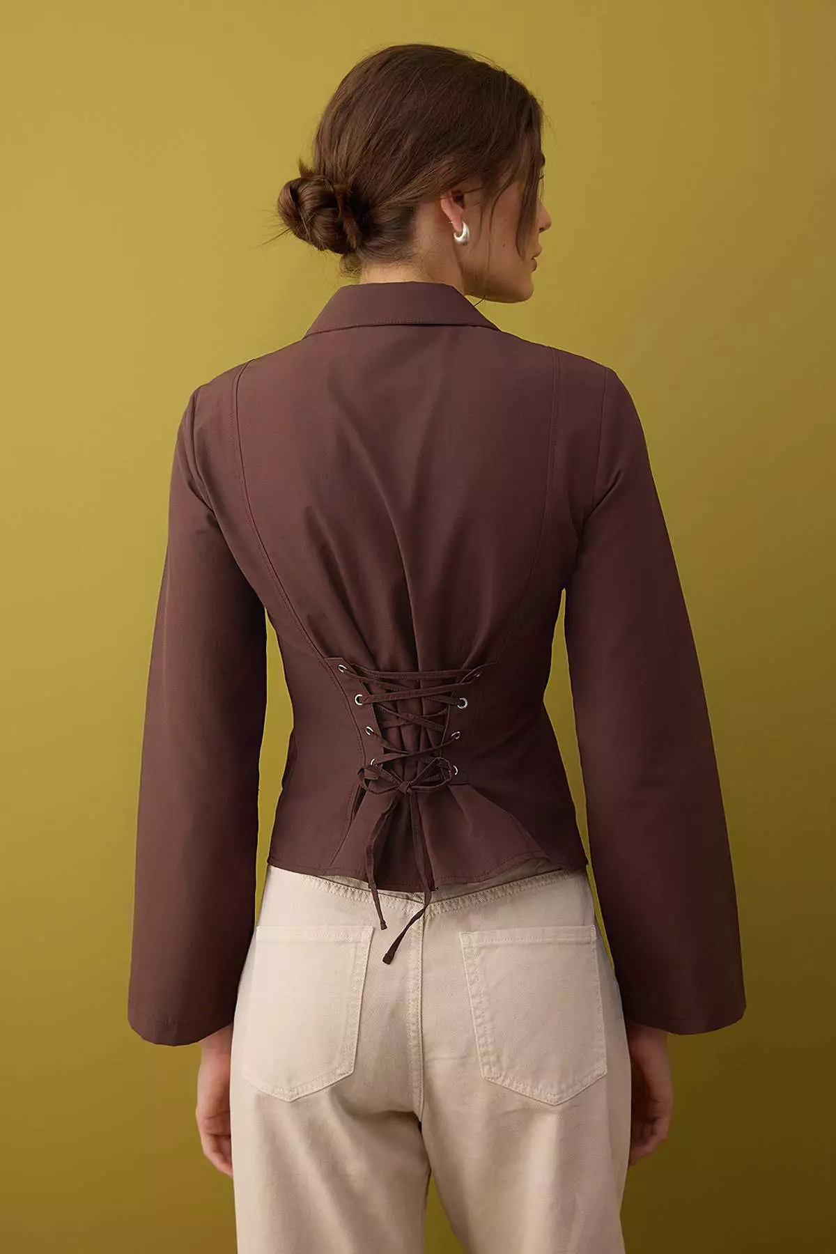 Brown Corset Detailed Fitted Waist Shirt Twoaw26Go55
