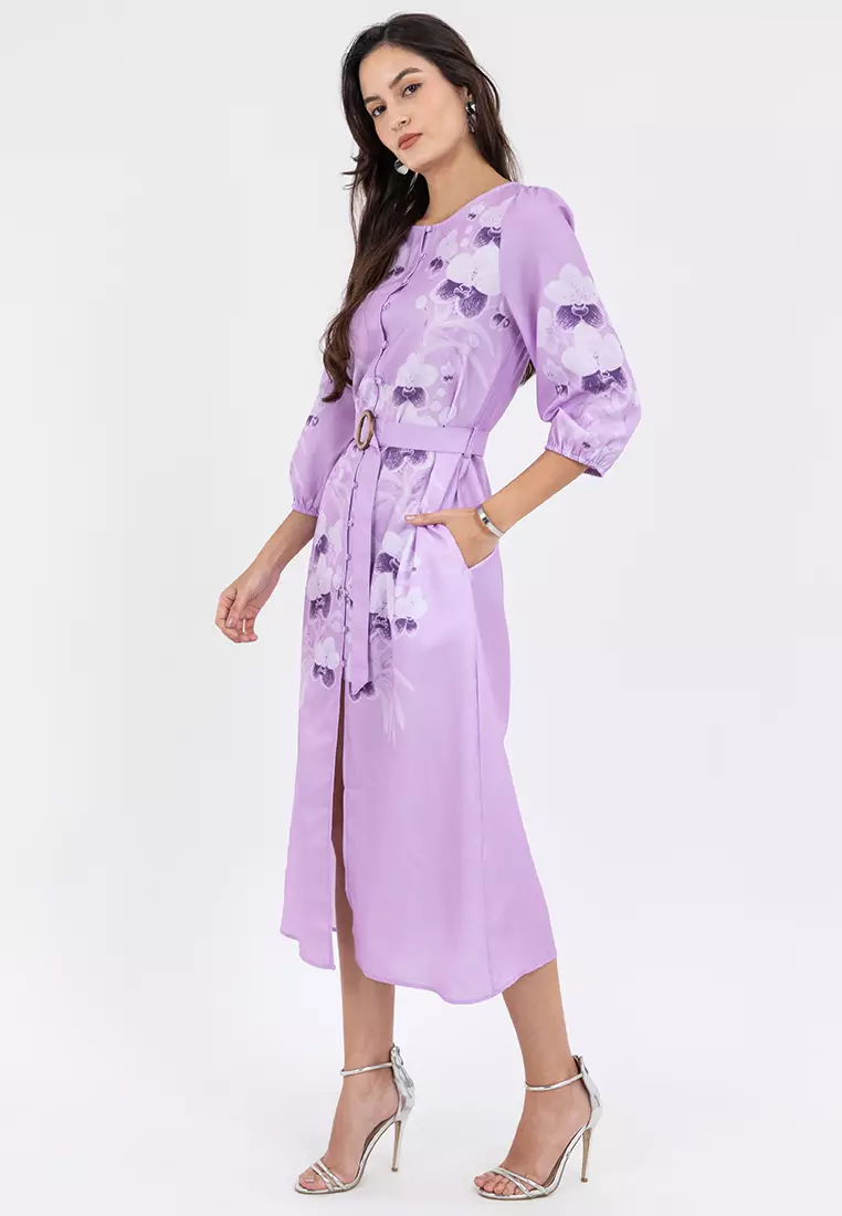 DELLENA Belted Filipiniana Dress with Print