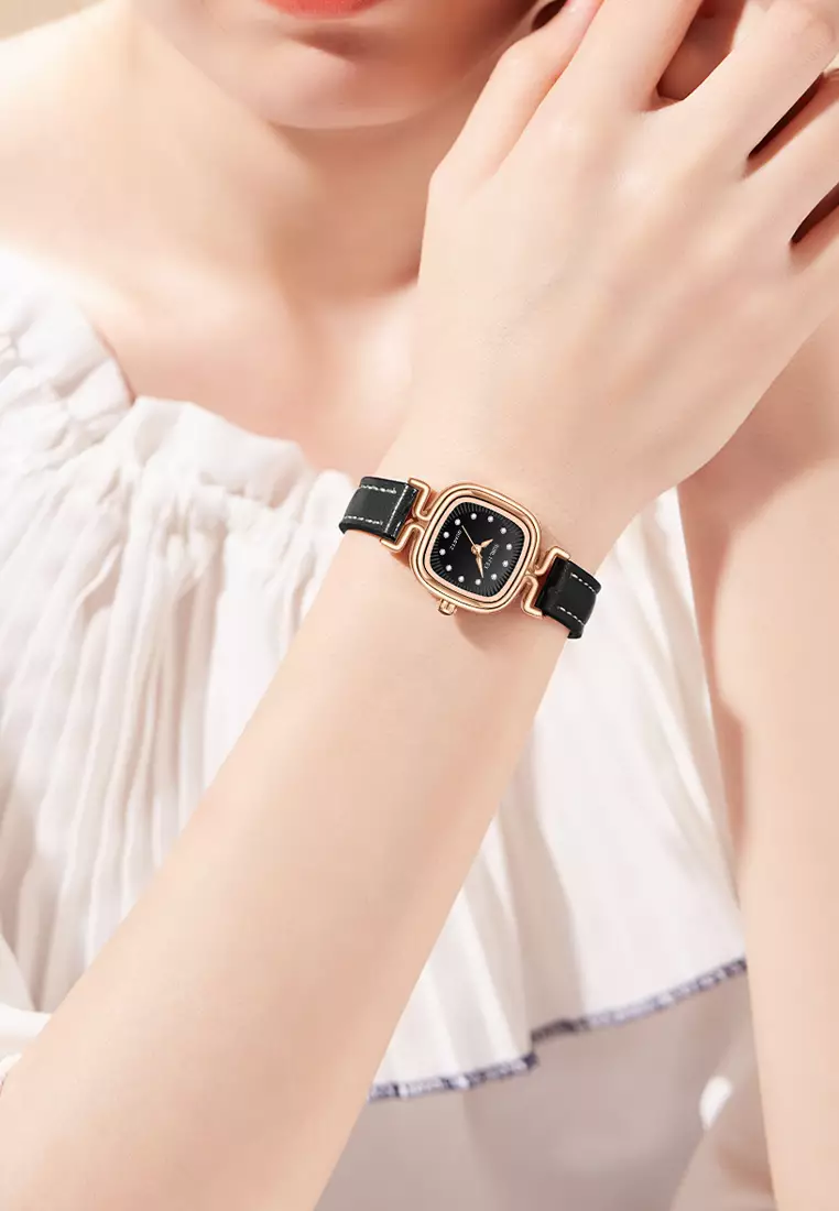 Jam Tangan Wanita Original Korea Retro Anggun Kuarsa Berlian Jam Tangan Cewek 5996 black