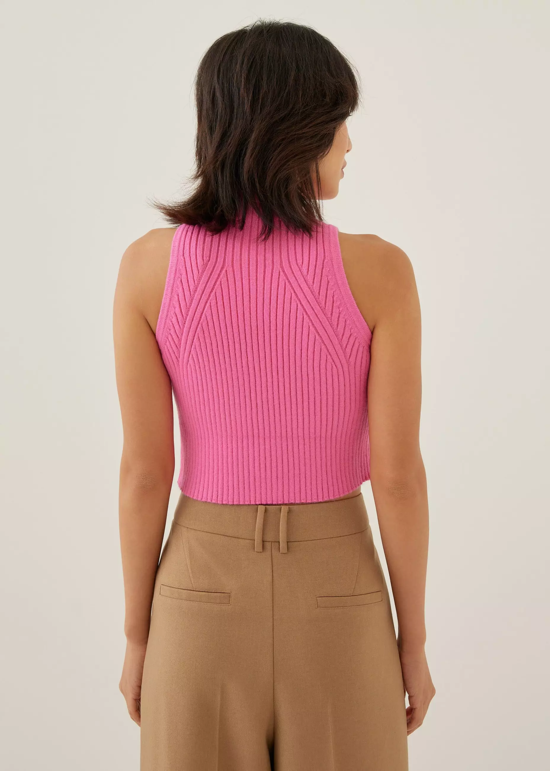 Atasan Wanita - Knit Turtleneck Crop Tank Top
