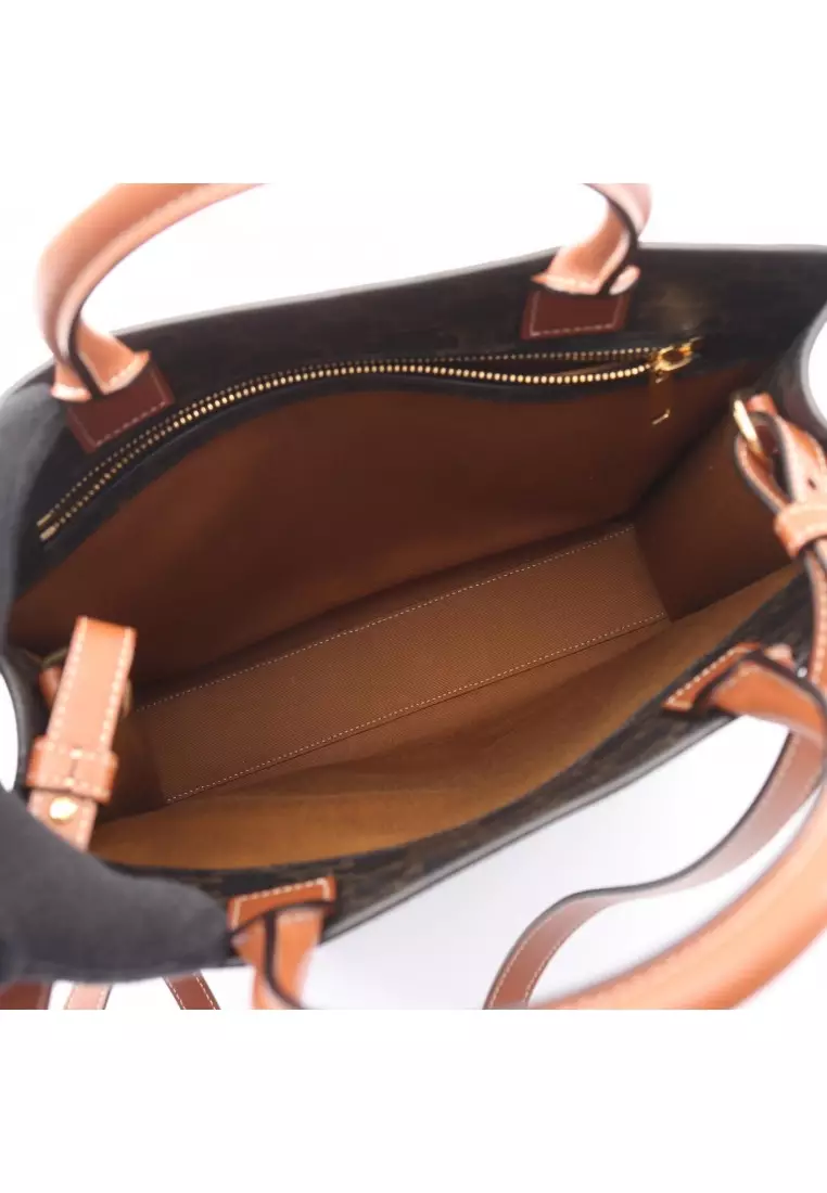 Pre-Loved Celine Small Vertical Hippopotamus Triomphe Handbag tote bag PVC leather black Brown 2WAY