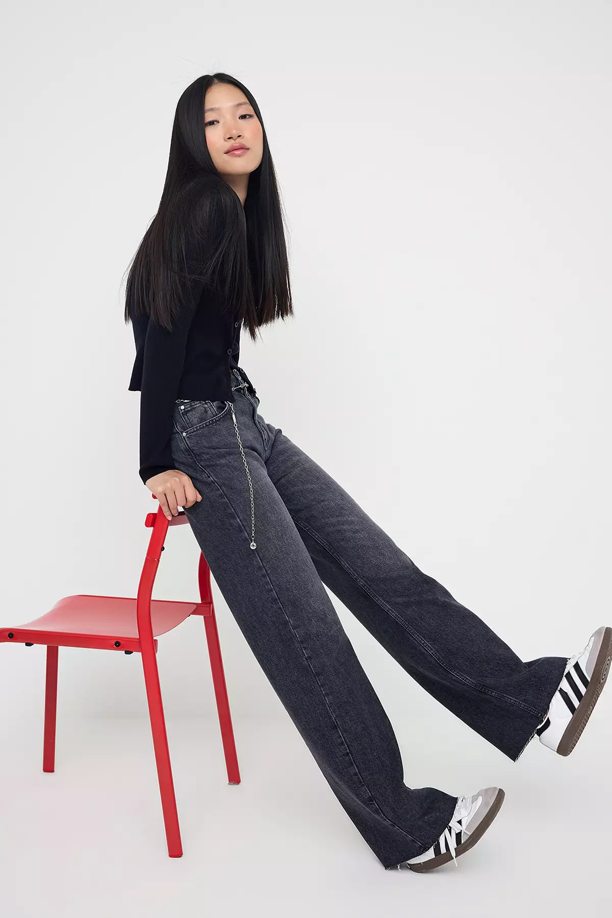 Teen Anthracite Normal Waist Wide Leg Jeans Twoaw26Je00078