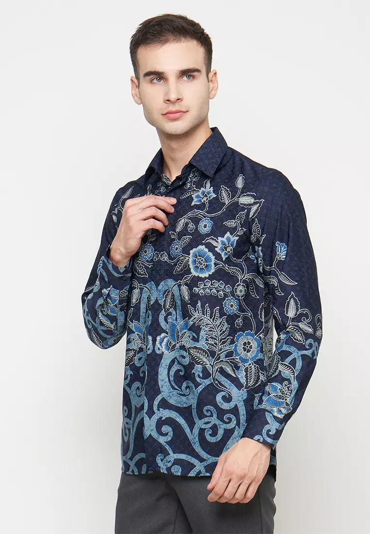 Exclusive Slimfit Kannan Blue Kemeja Batik Pria Lengan Panjang