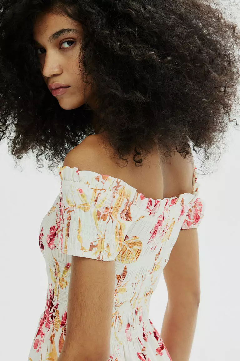 Smocked off-the-shoulder dress