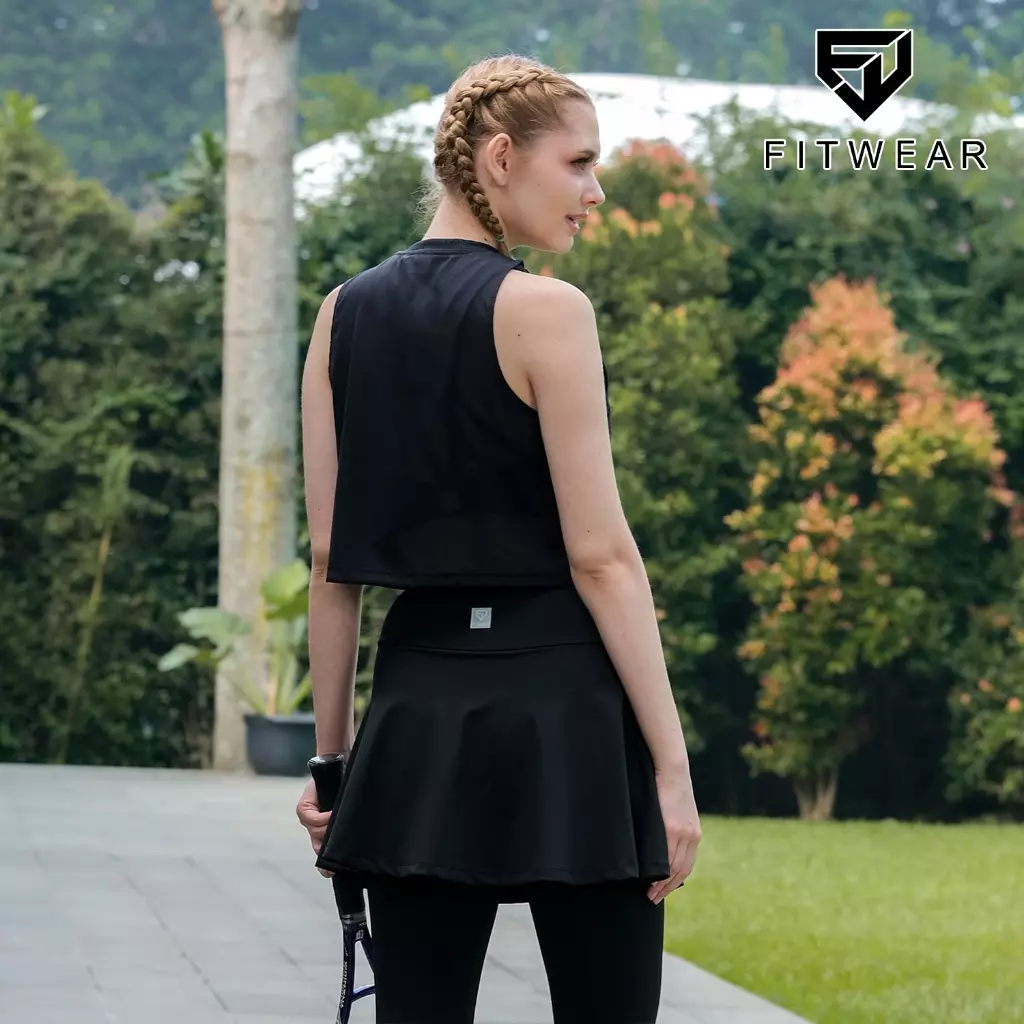 Fitwear - Tanktop Crop Jaring / Mesh / Sheer Olahraga SUNNY OUTER CROP - BLACK