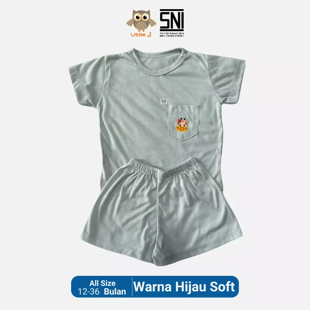 Little J Setelan Baju Anak Oblong Lengan Pendek Kaos Polos Set Celana Motif Usia 6 Bulan Hingga 48 Bulan