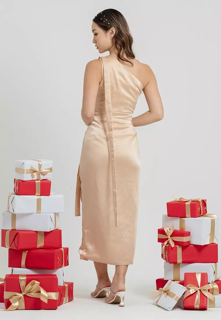 Faith One Shoulder Tulip Dress in Gold