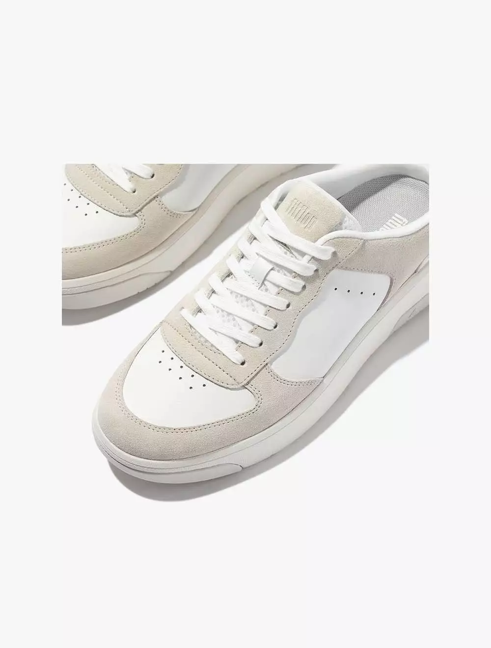 Fitflop Rally Evo Leather/Suede Sneaker Mules - Urban White/Paris Beige