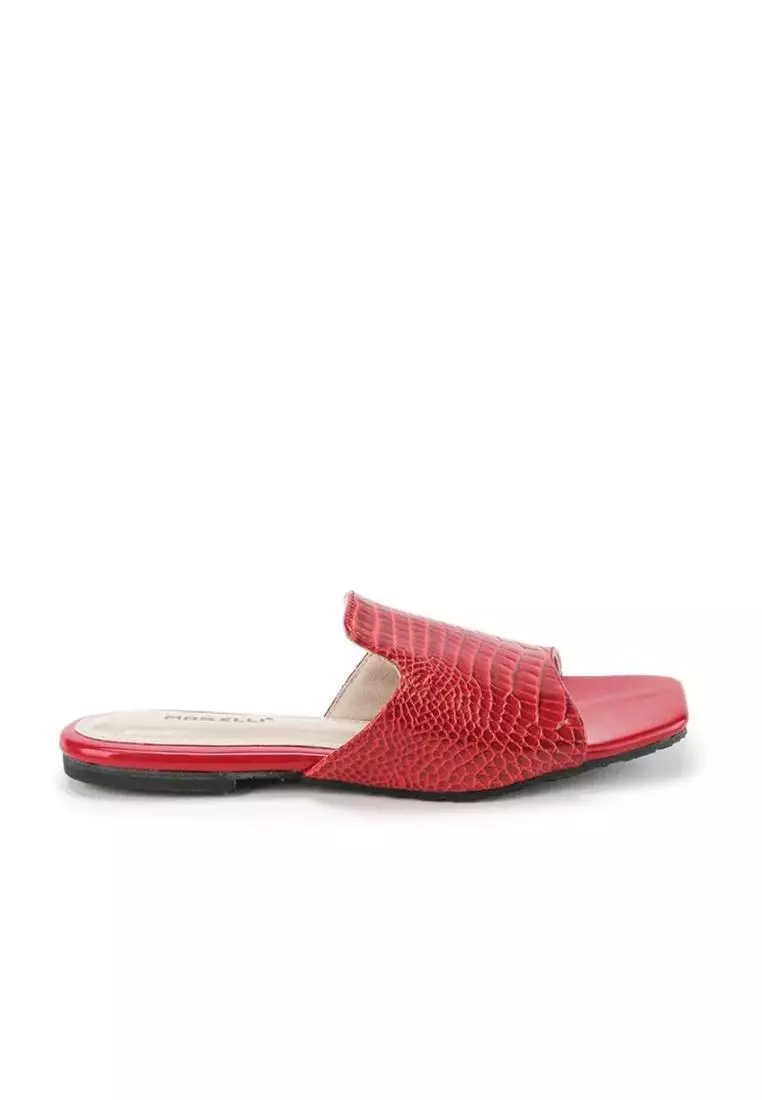 Minerva Sandal mules wanita Flat Slip On - Red