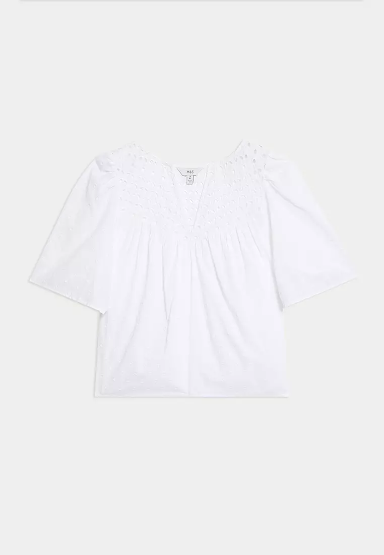 Pure Cotton Broderie Textured Blouse