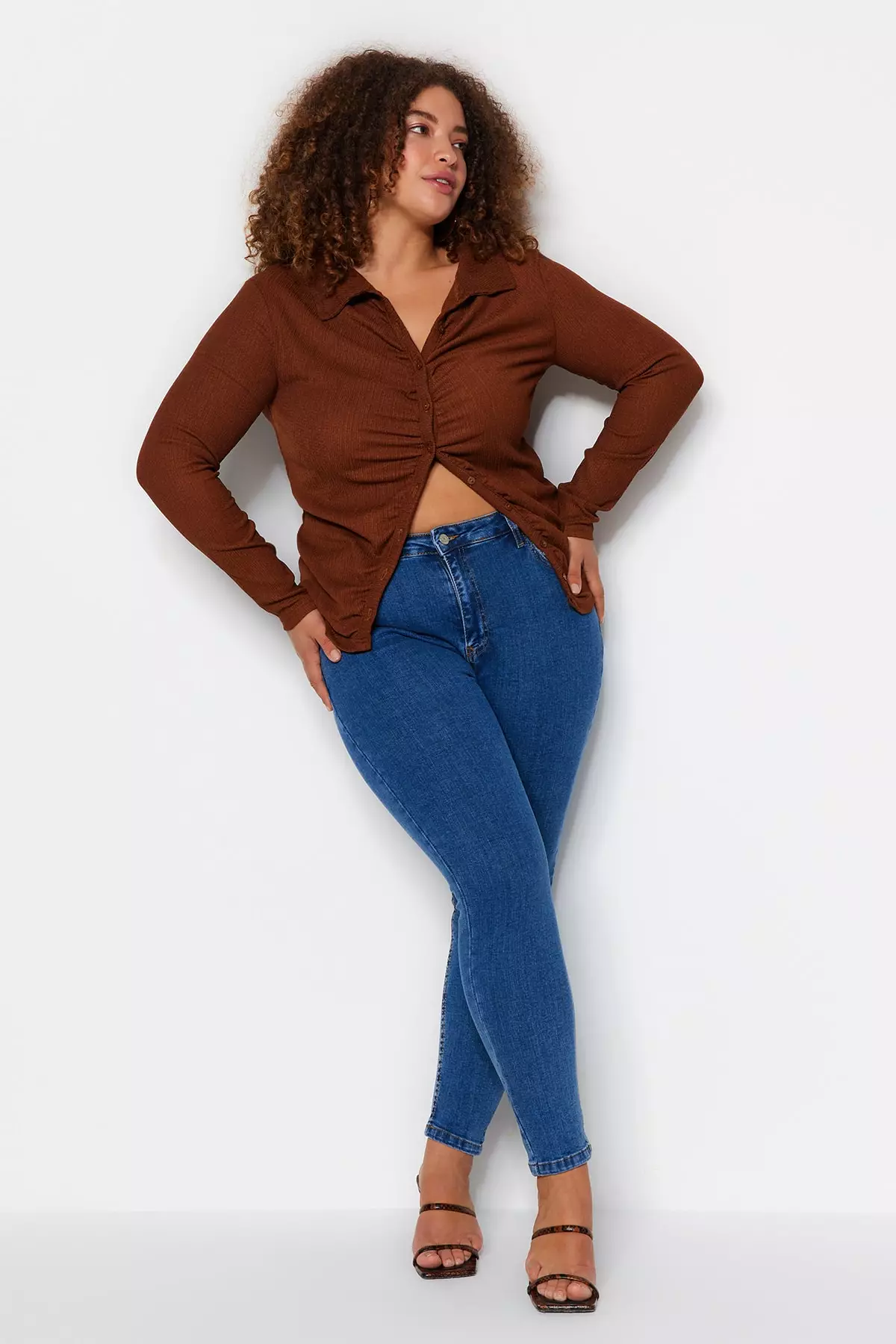 Plus Size Blue High Waist Flexible Skinny Jeans